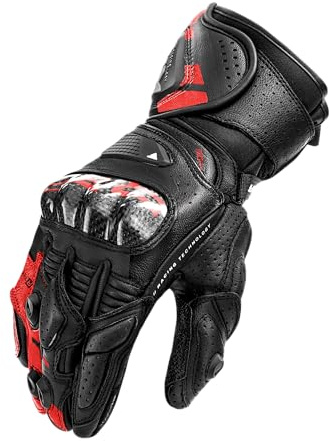 SHIMA RS-3 Guanti Moto Estivi Uomo Pelle Lungo Ventilato Perforato Omologati Guanto per Motocicletta Touchscreen Ventilata Scooter Protettore Rinforzato Abbigliamento Racing (Uomini, Rosso, M)
