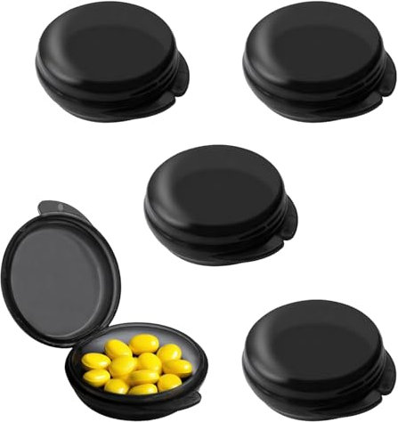 vgggrd 4 Stück Tablettenbox Tablettendose für unterwegs, Kleine Pillendose Medizin Vitamin Lebertran, Tragbar Pillenbox Mini-Pillen-Organizer tragbar für Zuhause Arbeit(Round-Schwarz)