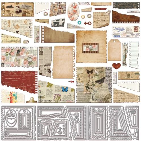 GLOBLELAND Torn Edge Sticky Note Cutting Dies Metal Paper Clip Lable Die Cuts Frame Background Cutting Embossing Templates for Scrapbooking Crafts Paper Cards Making