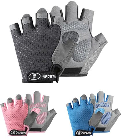 Mecmbj Fahrradhandschuhe Kinder, Reithandschuhe Kinder, Ultradünn, rutschfest, Atmungsaktiv, Fingerlose Sporthandschuhe, für Mädchen und Jungen Alter 9-13(Grau)