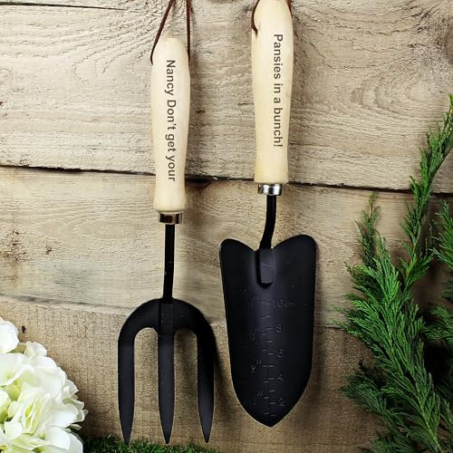 Custom Personalised Garden Hand Trowel & Fork Set - For Birthday, Retirement, Gardening, Christmas