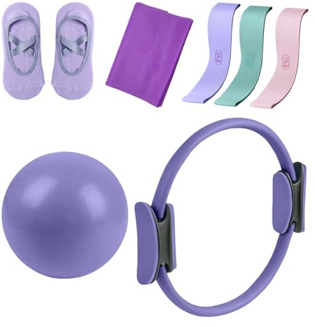 Attrezzatura per Pilates - Fasce Elastiche per Allenamento - Set Multifunzionale 7 Pezzi Antiscivolo per Esercizi Equilibrio Stretching Fitness Corpo