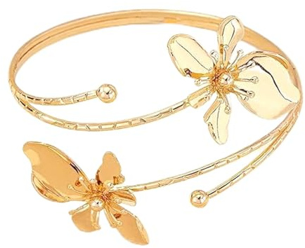 COLORFUL BLING Adjustable Gold Flower Floral Arm Cuff Bracelet Bangle Armband Upper for Women Statement Arm Jewelry Gift-J gold