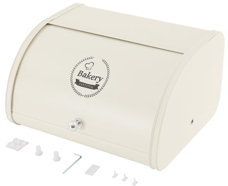 HINOPY Panera de metal, panera de cerámica con tapa deslizante, olla de pan para almacenar, 30 x 26 x 17 cm, cesta de pan moderna, para encimera de cocina (blanco)