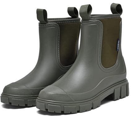 GemChve Stivali di Gomma da Donna Foderati Chelsea Impermeabile Antivento a Mezza Altezza Boots da Pioggia Caldo Comode Stivaletti da Giardino Green 40EU