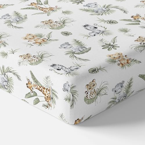 Baby Comfort Lenzuolo con angoli elasticizzati in 100% cotone, adatto per lettino da 130 x 80 cm (safari)