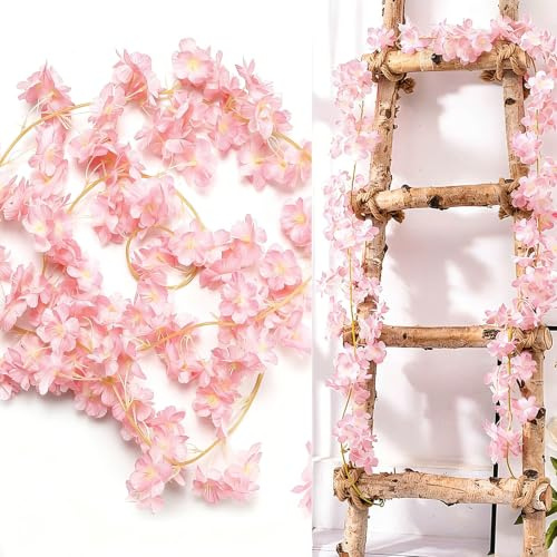 Bebochoi 3 Piezas Guirnalda de Flores de Cerezo Artificial 180 cm, Guirnalda Flores Falsas Enredadera Artificial, para Decoración de Boda, Fiesta, Jardín, Balcón, Interiores y Exteriores (Rosa Roja)