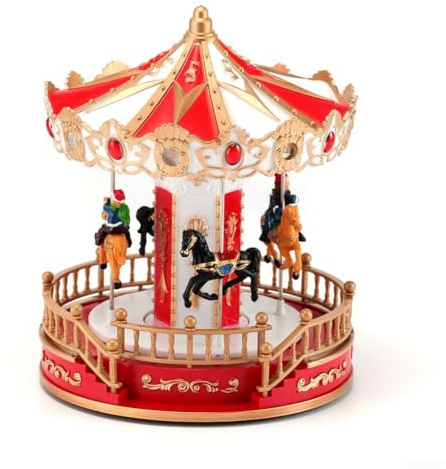 Adorno de caja de música de carrusel iluminado de Navidad con USB o batería, para escena giratoria y melodías festivas, para decoración del hogar de vacaciones