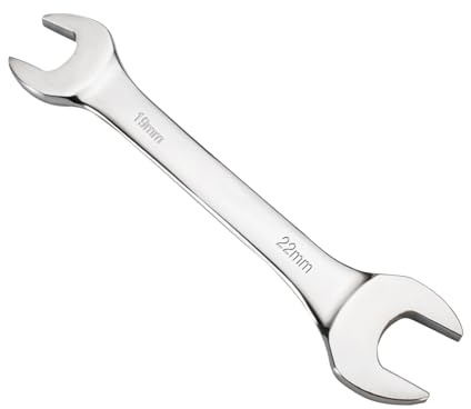 Mandouer Double Open End Wrench, 19mm x 22mm Metric Spanner, Chrome Vanadium Steel Large Spanner for Heavy-Duty Automotive, Machinery and Industrial Repair (1-Piece)