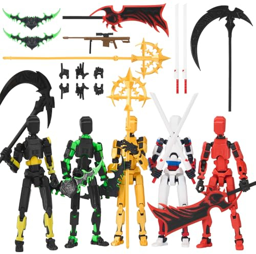 Flsuntlyu T 13 Action Figure Set: 5-Pack - A Collection of Pre-Assembled, Vibrantly Multi-Colored T 13 Figures, Complete with Laser Sabers & 3D-Printed T 13 Lucky Robo Dummy Action Figures