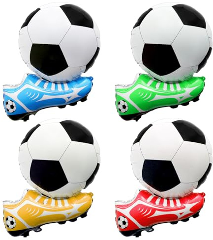 Set di 4 palloncini da calcio, palloncini da calcio 3D con tacchetti e scarpe da ginnastica per decorazioni per feste, riutilizzabili in Mylar in 4 colori - gonfiabili ad elio e aria, ideali