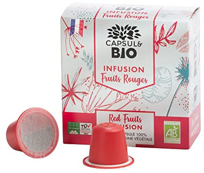 CAPSUL&BIO Infusion fruits rouges Thé BIO - Compatible avec les machines à Capsules Nespresso - 10 Capsules Biodégradables, 100% Végétales - Rapide et Sain - Fabriqué en France.