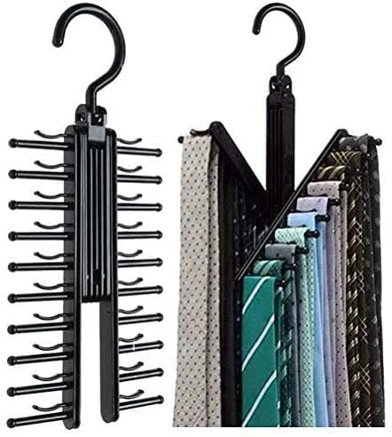 Duokon Tie Rack Organizer, 20-Slot Rotating Cross | ABS Material, Non-Slip Clips, For Belts And Scarves, Closet Wardrobe Use, Adjustable Hanger, 29 X 13 CM