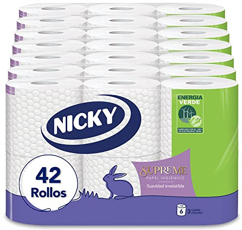 Nicky Supreme Carta Igienica - 42 rotoli a 3 strati, 160 servizi per rotolo, morbidezza irresistibile, confezione facile da aprire, carta 100% certificata FSC