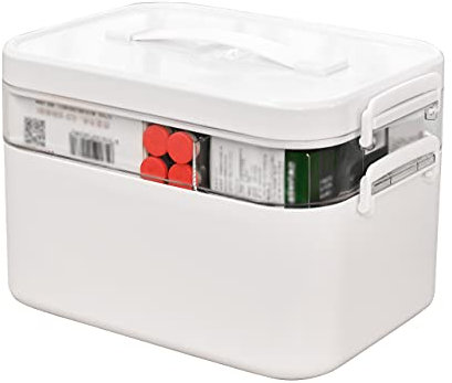 Liangduo Medicine Storage Box, Large 2-Layer First Aid Boxes,Portable Medicine Boxes With Mini 3 Compartment,Household Medication Storage Box Medical Organiser for Home Office Car School (white)