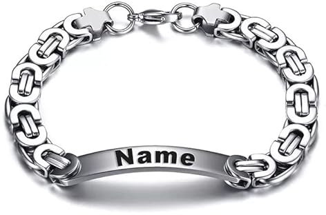 Herren Armband mit Gravur | Personalisierbares Herrenarmband mit Gravur | Persönliche Namensgravur Edelstahlarmband Buchstabenarmband Männergeschenke Königsarmband Silber 8mm Männer Geschenk