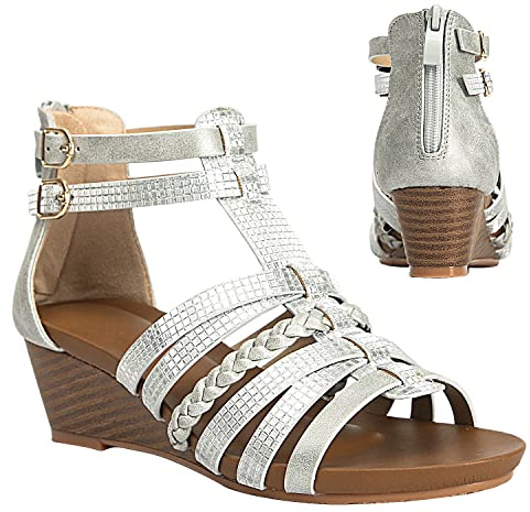 STMAHER Sandali gladiatore donna argento cinghie trapezoidali sandali casual estivi spiaggia, 2argento., 43 EU