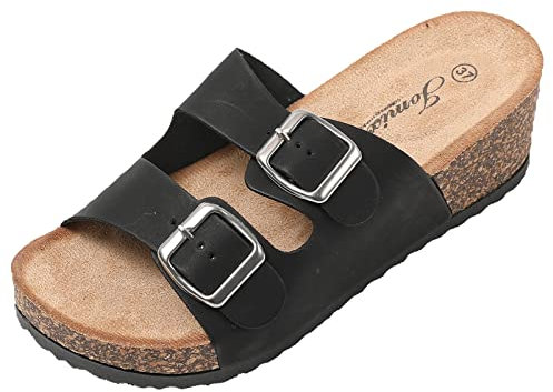 JOMIX Pantoletten Damen mit Absatz Sandaletten Plateau Sandalen Sommer Frauen Schuhe Keilsandalen Elegant Clogs (Schwarz, 38 EU, SD8038)