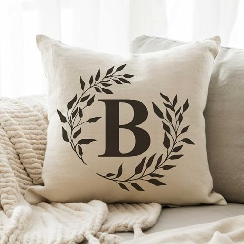MRC Wood Products 16x16 Personalized Monogram Throw Pillow with Floral Wreath Cushion Cover for Home Decor (Cover Only)
