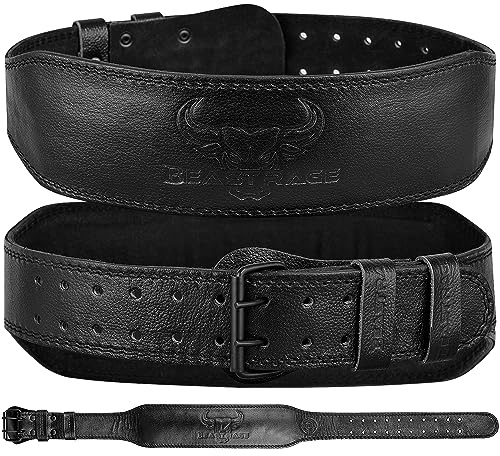 BEAST RAGE tyngdlyftningsbälte för män och kvinnor, lädergymbälte för tyngdlyftning, 10 cm vadderat ryggstöd, 10 justerbara hål, perfekt för lyftning, död lyft (M, svart)