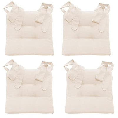MAGMA Fino Stuhlkissen Sitzkissen Schleifenband Auflage Polster Stuhl Stuhlauflage Rattanstühle extra dick Esszimmerstühle 4er Set Indoor Outdoor (Elfenbein)