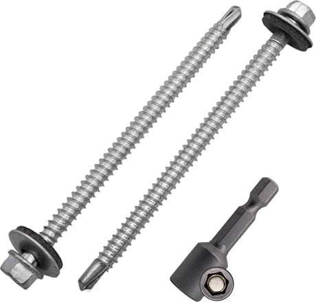 SKIR'CO (100 st) Förzinkade takskruvar 5,5 x 90 mm, sexkantshuvud, DIN 7504-K Självborrande skruvar med EPDM tätningsbrickor