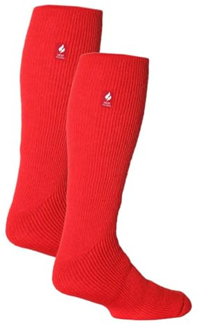 HEAT HOLDERS 2 Pack Mens Knee High Thermal Socks Warm Thermal Cosy Long Socks for Winter (6-11, Red)