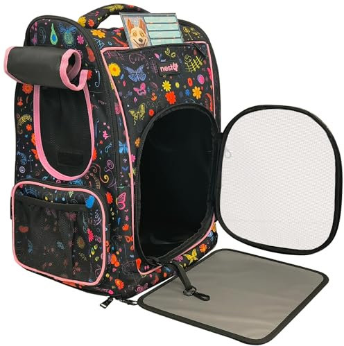 Rucksack für Hunde und Katzen, Max. 5kg, Schmetterling Pink, Ergonomischer Träger mit Belüftung, Backpack for Dogs and Cats, Hundebesitzer und Katzenfreunde, Ideal für Picknick