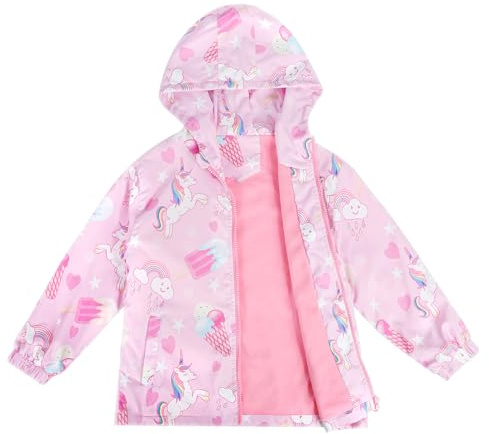 LACOFIA Giacca Impermeabile Bambina con Fodera in Pile Giubbino a Vento per Bambine e Ragazze con Cappuccio e Foderato Giacca Antipioggia per Autunno/Inverno Rosa 11-12 anni