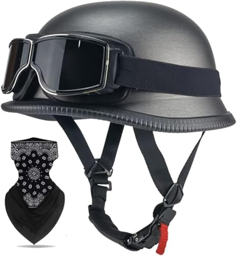 Labzaa Vintage Deutsche Motorrad Halbschalenhelm mit ECE, Retro Half Öffnen Jethelm mit Schutzbrille für Bike Cruiser Chopper Moped Scooter ATV Männer und Frauen Helm E M