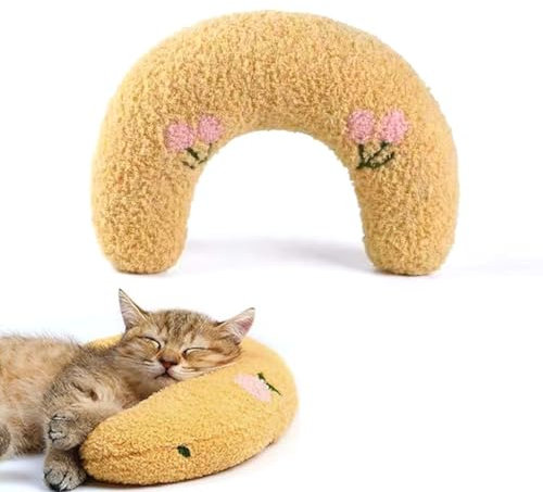 Kissen für Katzen Weiches Flauschiges Haustier beruhigendes Spielzeug Katzenminze Kissen,Baldrian Kissen für Katzen, Weiches Flauschiges Haustier Beruhigendes Spielzeug, U-Förmiges Haustierkissen Zum