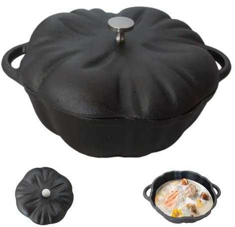 Horno holandés de calabaza de 6.3 pulgadas con tapa y asas caldero de hierro fundido para el hogar y el comedor.