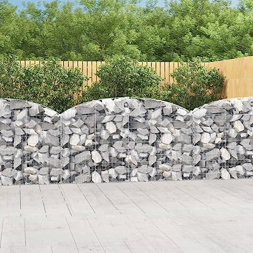 QJBSAVVA Gabione con arco alto, 200 x 30 x 100/120 cm, argento, ferro zincato da 3,5 mm, cestino per gabbioni come recinzione, robusta griglia per giardino, terrazza e giardino anteriore