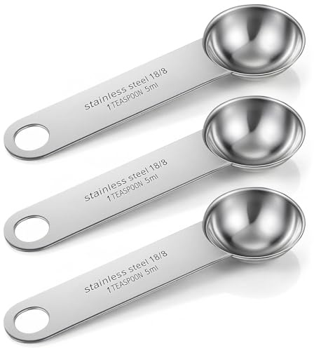 3PCS Teaspoon Measuring Spoon, 1 Teaspoon Scoop Stainless Steel, Dishwasher Safe for Baking, Coffee, Tea & Kitchen (5ml)