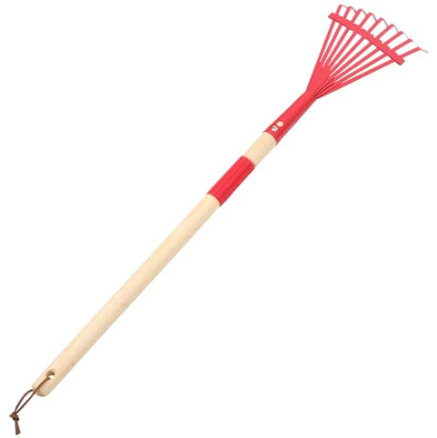 Veemoon Rastrillo de Jardín Desmontable Mango de Madera Herramienta Multifuncional para Césped y Hojas Rastrillo Pequeño Rojo para Jardinería Exterior y Cuidado del Césped