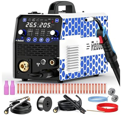 Saldatrice 7 in 1 205A MIG/MAG con/senza gas MMA Lift-TIG(esclusa) Punto Pronta Alluminio Display Digitale 240V per Fai da Te Officina - RBM205PRO