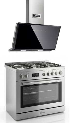 Gurari GCH E 818 x rostfritt stål gas elektrisk stående spis 90 cm 126 L naturgas fl. Gas 4 kW WOK, självrengöring AT 9430 F köksfläkt 90 cm