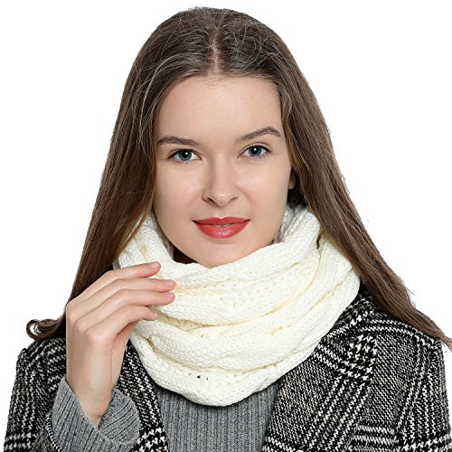 DonDon Loop Schal Damen Winter Schlauchschal Winterschal Wollschal warm und weich weiß