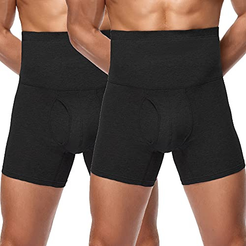 Boxers Homme Taille Haute Coton Stretch Caleçons Briefs Slips Long Culotte Gainante Ventre Plat Sports sous-vêtements B*2/L