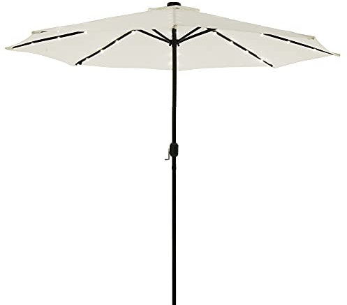Melko Sonnenschirm Ø3m Marktschirm Beige Balkonschirm mit LED Beleuchtung Strandschirm Gartenschirm Kurbelschirm Ampelschirm