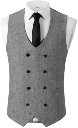 Traje de hombre anual chaleco de dos filas de lana Tweed chaleco para boda Groomsmen, gris/plateado, M