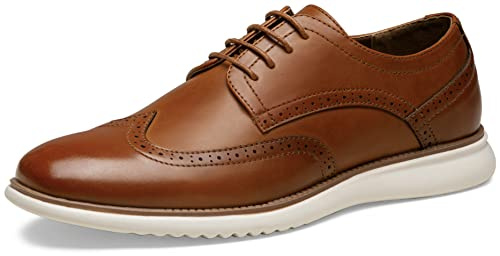 Jousen Men's Brown Dress Shoes Brogue Lace Up Casual Dress Shoes for Men Wingtip Oxfords Shoes (AMY734 Yellow Brown 10.5)