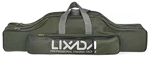 Lixada Fiskeväska, väska till fiskespö, fodral till fiskespö, flyttbar, vikbar, 100 cm/130 cm/150 cm (80, grön)