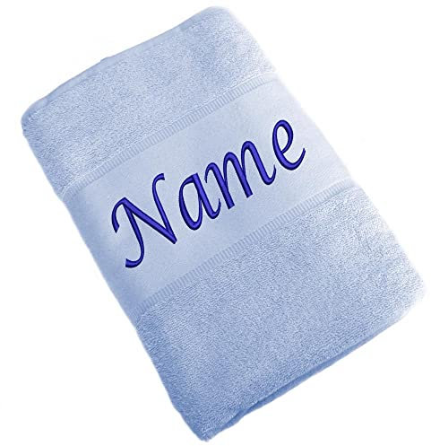 Elefantasie Handtuch Badetuch Badehandtuch aus 100% Baumwolle mit Namen personalisiert Bestickt Hellblau 70x140cm