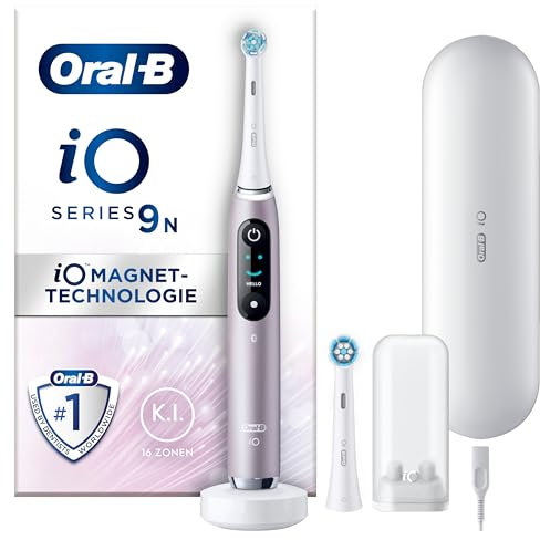 Oral-B iO Series 9 Elektrische Zahnbürste/Electric Toothbrush, 2 Aufsteckbürsten, 7 Putzmodi, Zahnpflege, Farbdisplay, Lade-Reiseetui, rose quartz