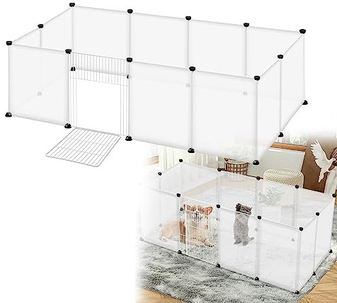 HENGMEI Freigehege Gittergehege Kaninchen Gehege Meerschweinchen Käfig Kleintierkäfig Welpengehege Hasengehege, Transparent, 145x75x48cm(mit Tür)