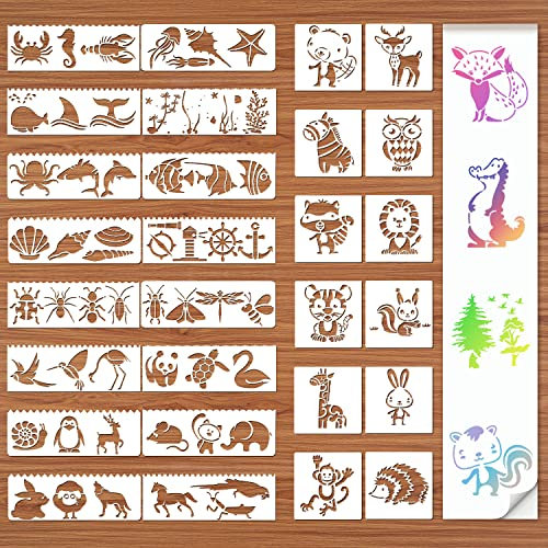 32 Stück Schablonen Schablone Malschablonen Stencil Schablonen Schablonen Kinder Tiere Schablonen Meer Malerei Schablonen für Scrapbook Zubehör Fotoalbum DIY Geschenke