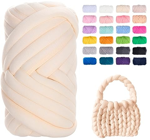 Uiopa Hilo Grueso para Tejer, 500g Hilo de Lana Gorda para Tejer a Mano, Hilo de Algodón Relleno de Crochet para Bolsos, Mantas, Cestas, Proyectos de DIY (Amarillo Crema)