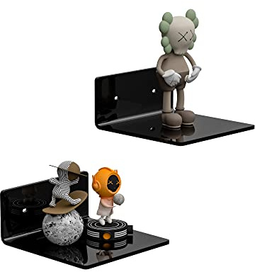 Sezanrpt 6 Inches Small Black Wall Shelves Set of 2, Wall Mounted Display Shelf Rack for Bedroom, Living Room, Smart Speaker, Clock, Decoration, 2 Pack