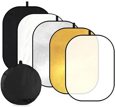YUOCU 40x60/100x150cm Light Reflector, 5-in-1 Collapsible Oval Multi Disc Diffuser with Carrying Bag-Gold, Silver, White, Black, Translucent for Photography Studio Outdoor Lighting